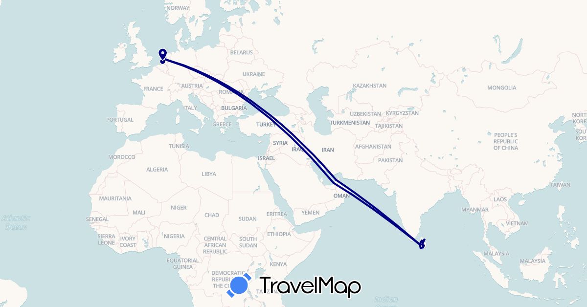 TravelMap itinerary: driving in United Arab Emirates, Sri Lanka, Netherlands (Asia, Europe)